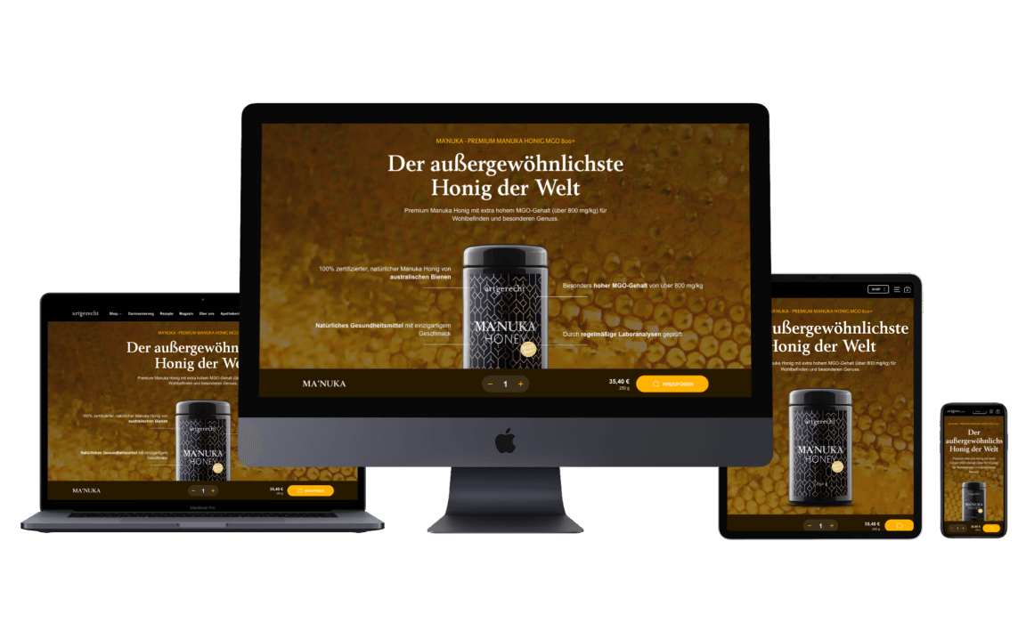 Artgerecht Manuka Honig MGO 900 800 600 UX Design